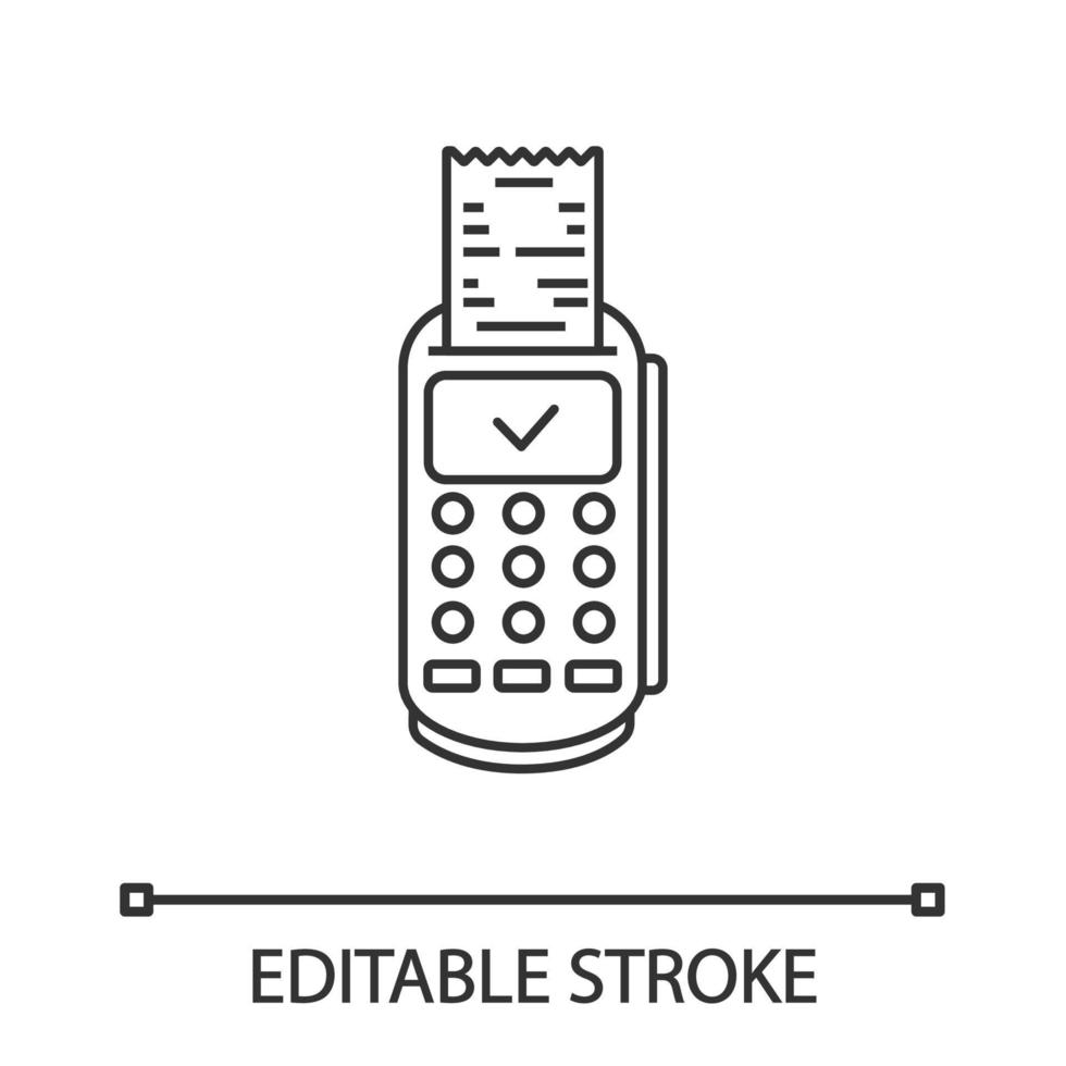 betalingsterminal ontvangst lineaire pictogram. succesvolle betaalautomaattransactie. dunne lijn illustratie. e-betaling. contour symbool. vector geïsoleerde overzichtstekening. bewerkbare streek