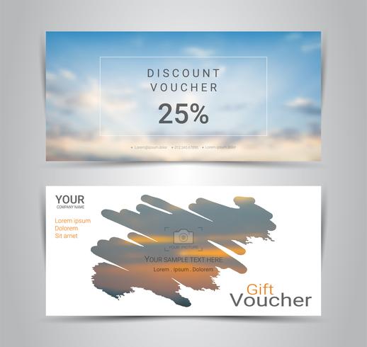 Cadeaubonnen en vouchers, kortingsbon of banner websjabloon met onscherpe achtergrond. vector