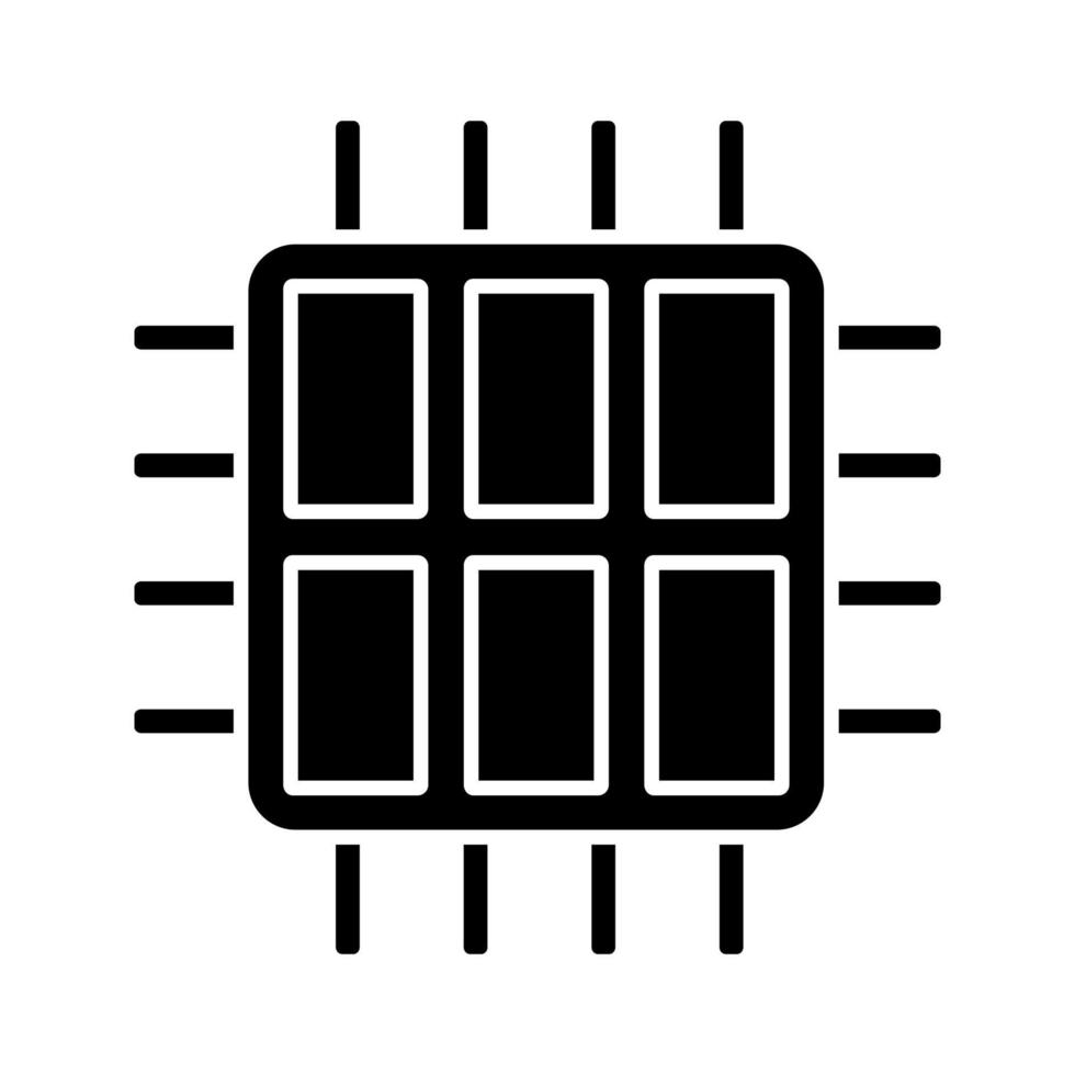 zes core processor glyph-pictogram. hexa-microprocessor. microchip, chipset. CPU. computer, telefoon multi-core processor. geïntegreerde schakeling. silhouet symbool. negatieve ruimte. vector geïsoleerde illustratie