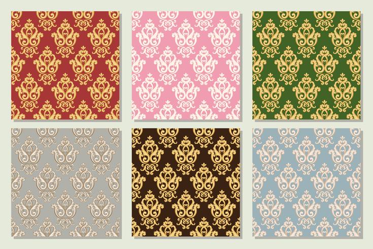 Stel verzameling van naadloze damast patroon in verschillende kleuren. vector