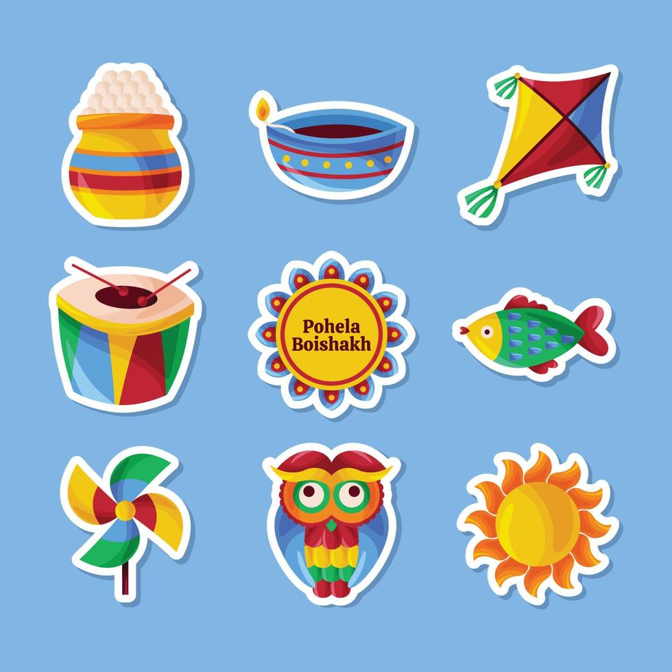 pohela boishakh bengaals nieuwjaar doodle sticker collectie vector