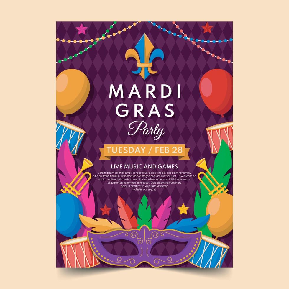 platte mardi gras verticale postersjabloon vector