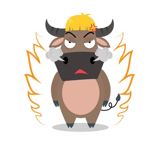 Het boze karakter van het buffelsbeeldverhaal op witte achtergrond - vectorillustratie vector