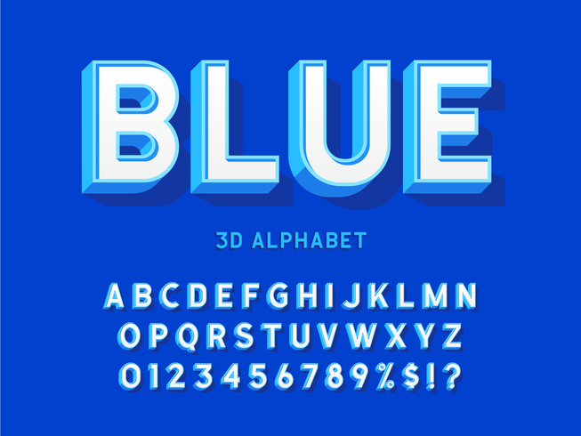 Stijlvol 3D Vet Blauw Alfabet vector