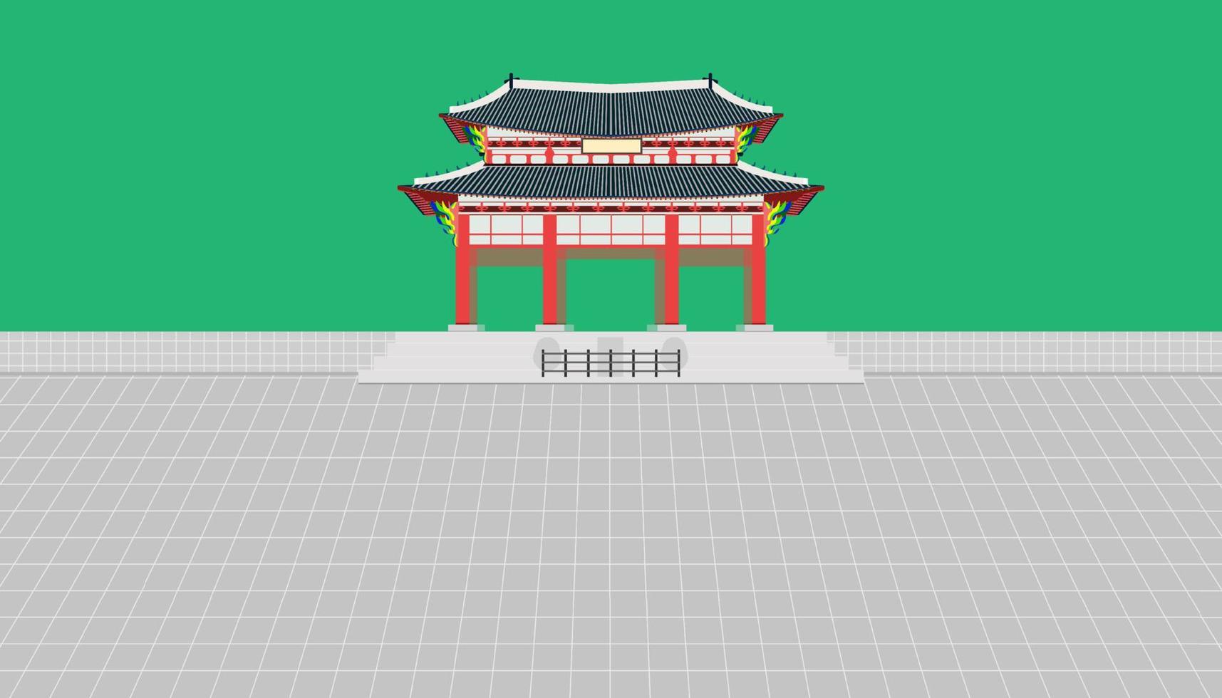 gwanghwamun vierkante poort en lange muur en grote binnenplaats bij het gyeongbokgung-paleis in seoul, zuid-korea vectorillustratie eps10 vector