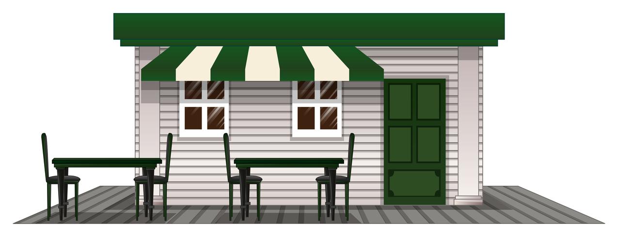 Koffie schijnen met groene deur en dak vector
