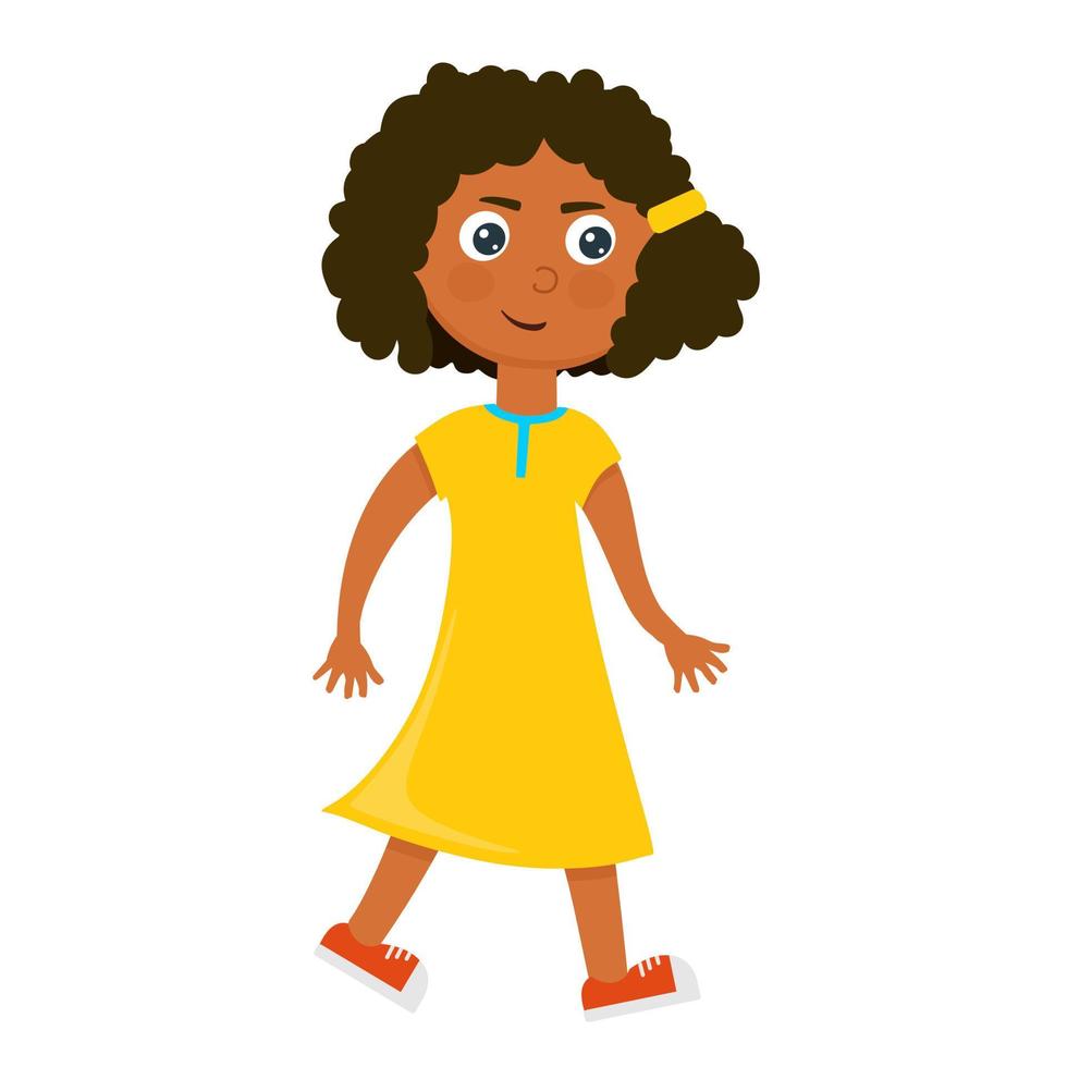 grappig meisje is een kind met een donkere huidskleur in een tekenfilmstijl. vectorillustratie. vector