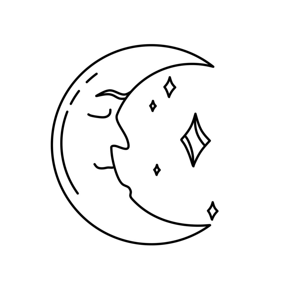 maan. magische symbolen doodles esoterische boho mystieke handgetekende elementen steenkristallen. magische vectorelementen vector