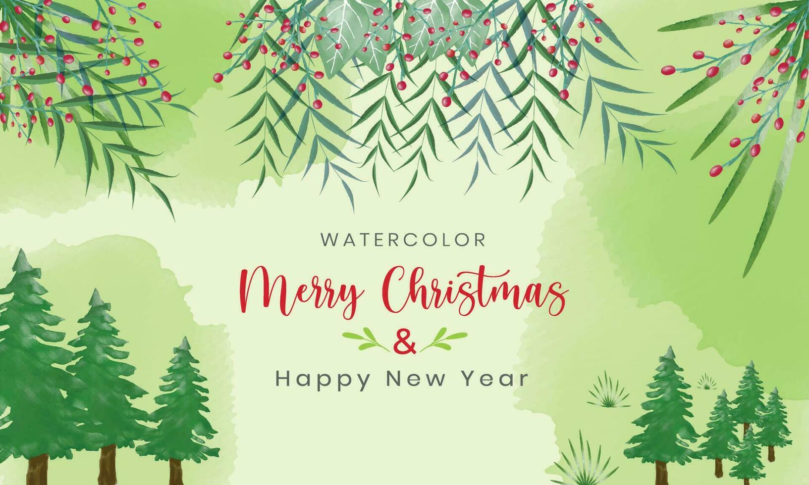 Kerst achtergrond met aquarel dennenboom groene natuur vector