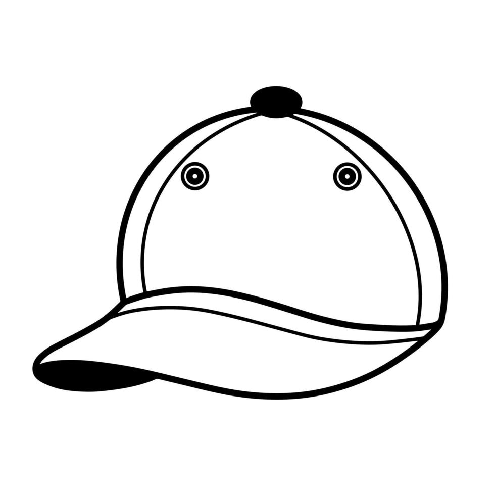 baseball cap vector pictogram. handgetekende hoofdtooi geïsoleerd op een witte achtergrond. wandelaccessoire voor bescherming tegen de zon. kleding schets. omtrek op de hoed met de rand. zwart-wit afbeelding.