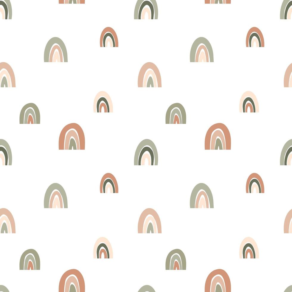naadloos patroon met boho regenbogen in aardetinten. kalme kinderachtige illustratie op witte achtergrond voor textiel, kaart, productontwerp vector