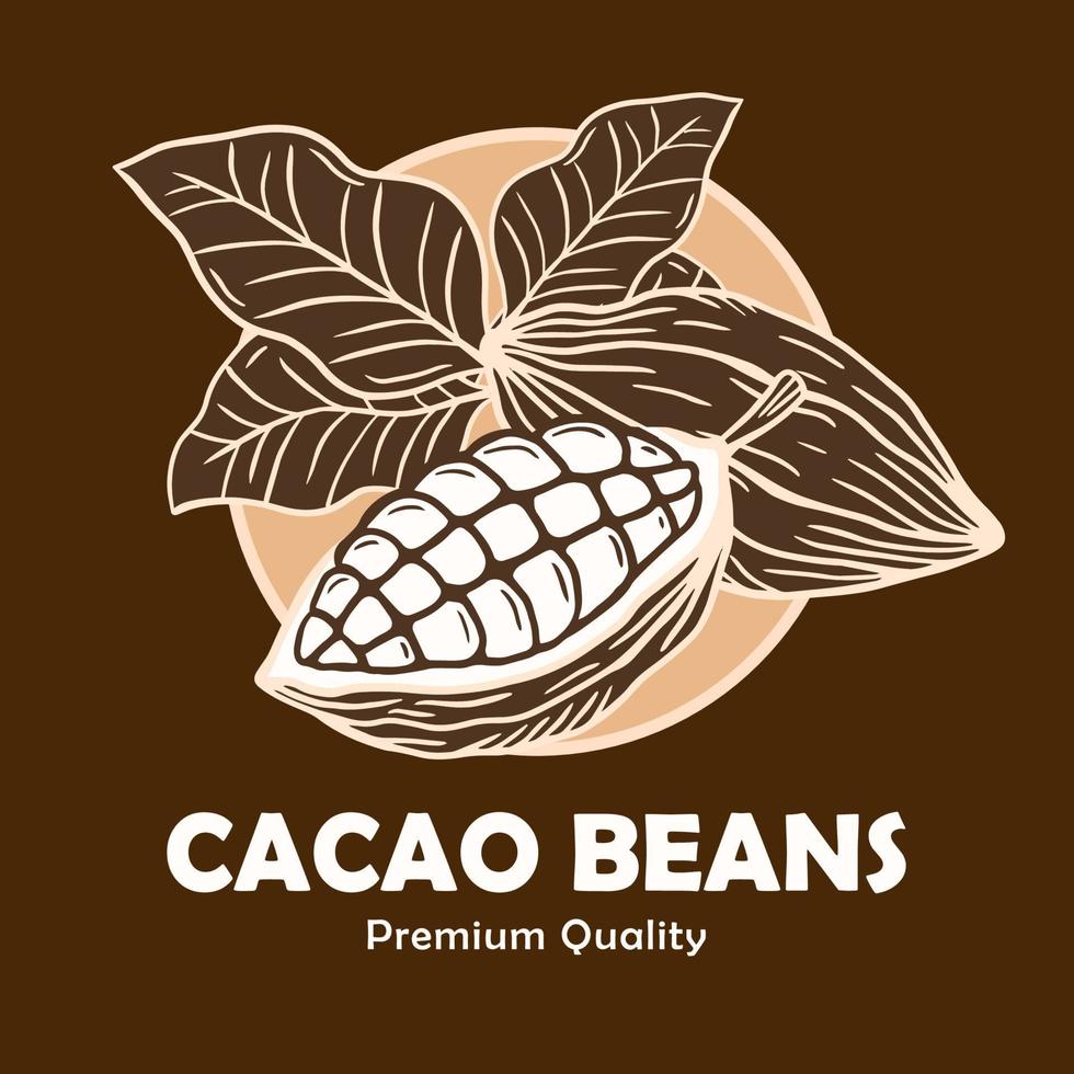 cacao, bladeren, cacaozaden en chocoladeillustratie vector