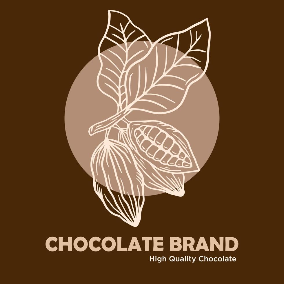 cacao, bladeren, cacaozaden en chocoladeillustratie vector