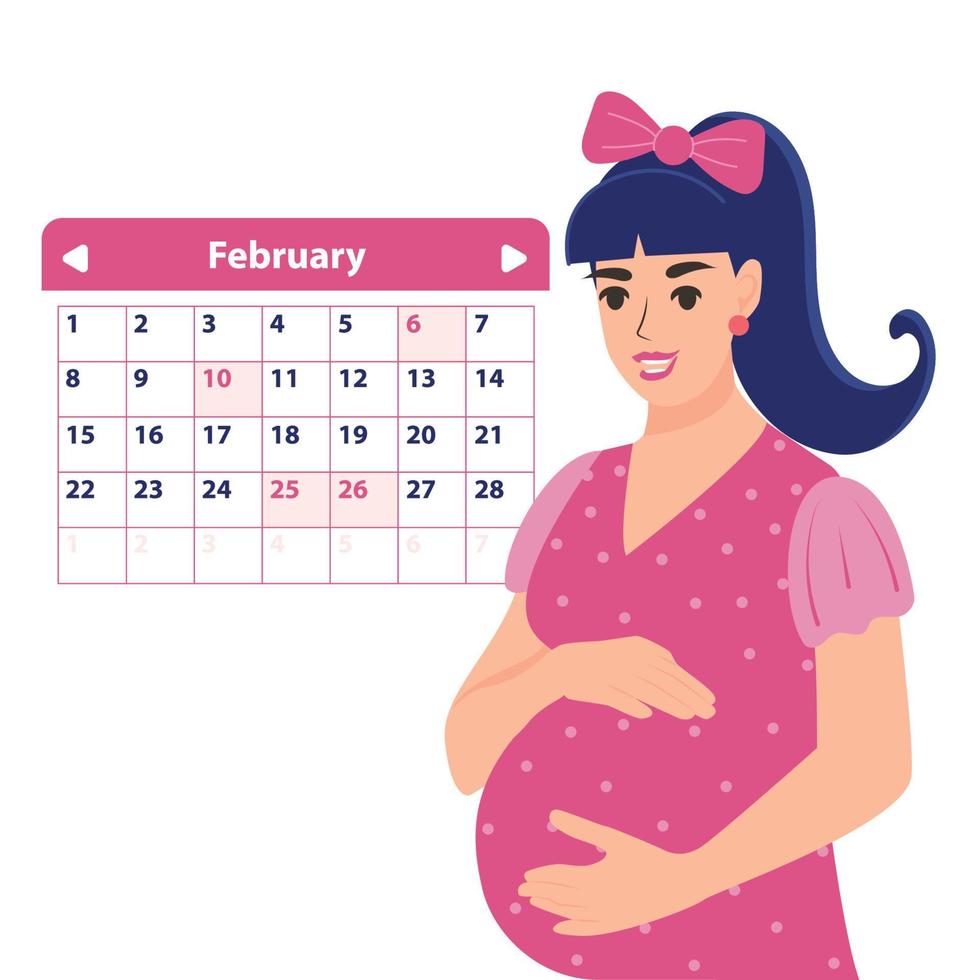 geïsoleerde vector illustratie zwangere vrouw en geboorte kalender.