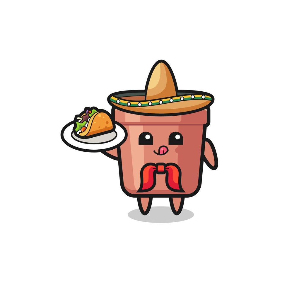 bloempot Mexicaanse chef-kok mascotte met een taco vector