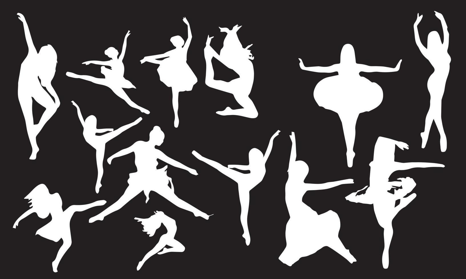 silhouetten van mooie vrouwen die dansen op een zwarte en witte achtergrond vector