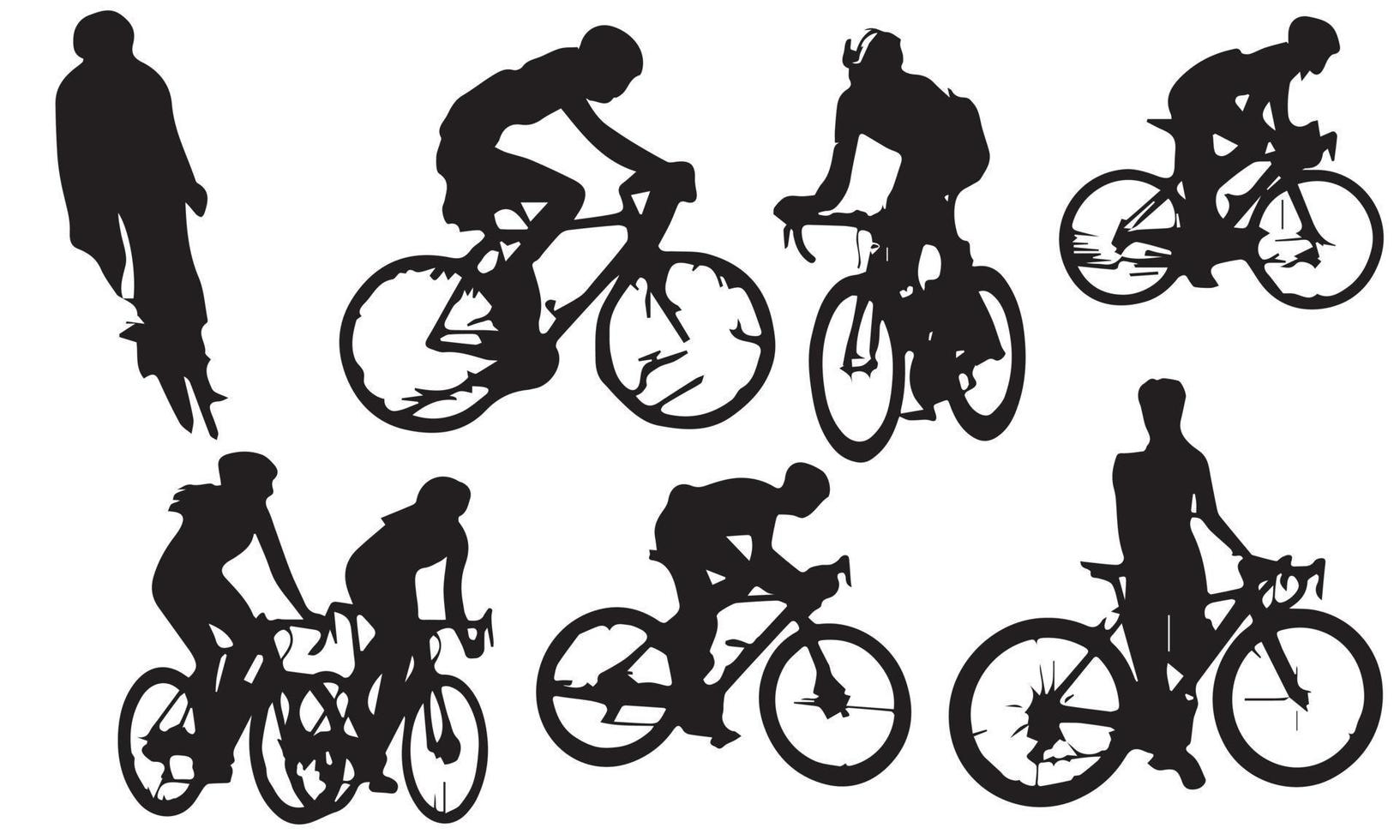 een reeks fietsfietsers die hun fietsen in het ontwerp van de silhouetten vectorillustratie berijden vector