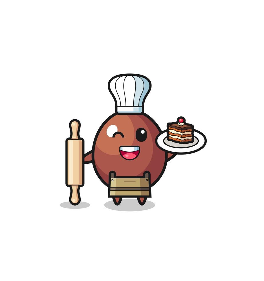 chocolade-ei als patissier-mascotte houdt deegroller vast vector