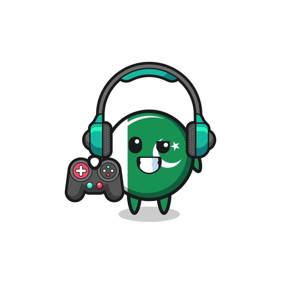 Pakistaanse vlag gamer-mascotte met een gamecontroller vector