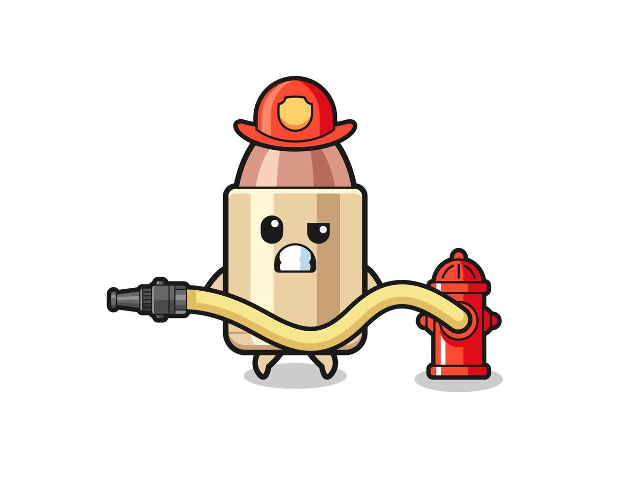 bullet cartoon als brandweerman mascotte met waterslang vector