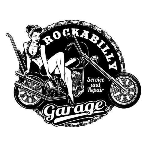 Pin-up girl op motor (monochrome versie) vector