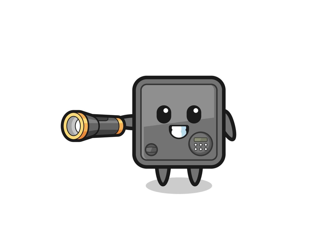 kluis mascotte met zaklamp vector