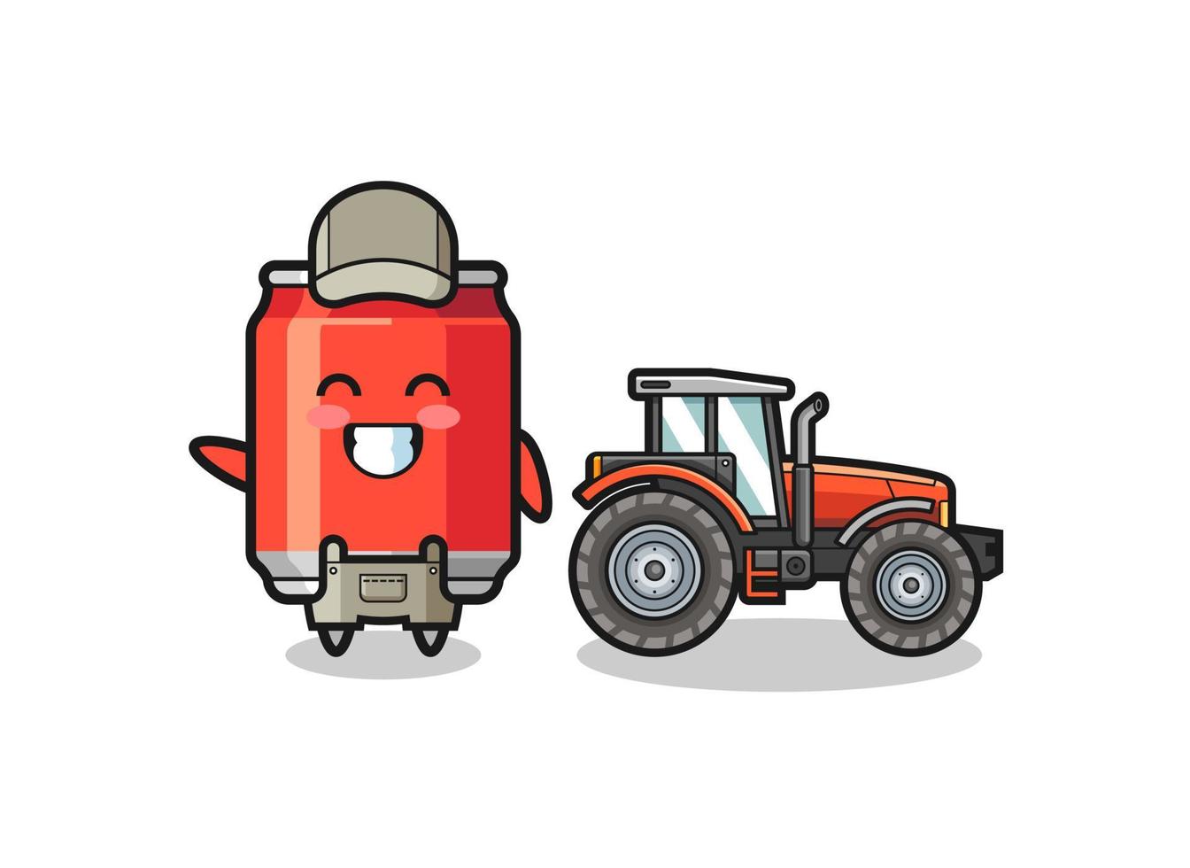 de boer-mascotte van het drankje staat naast een tractor vector