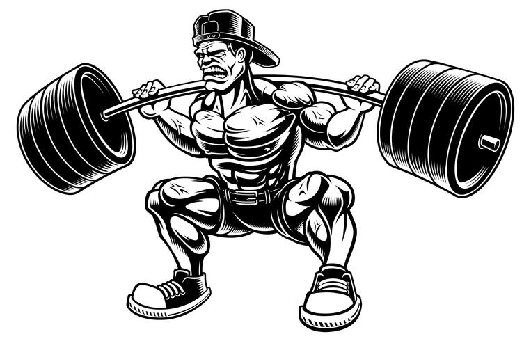 Vectorillustratie van Bodybuilder die hurkzit met barbell doen vector