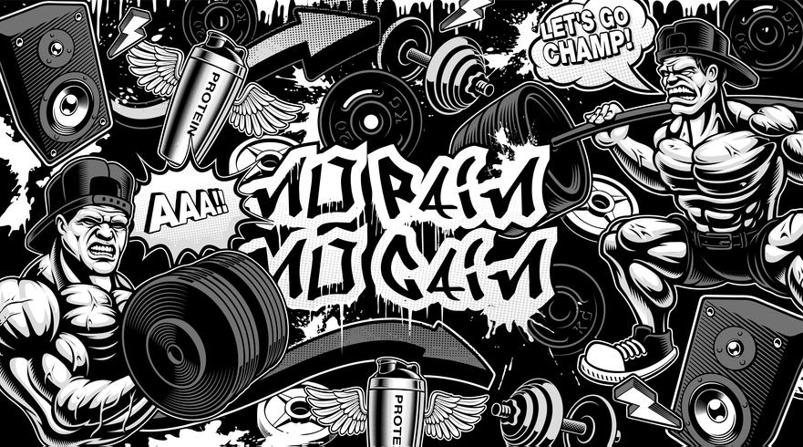 Zwart-witte achtergrond voor gymnastiek in graffitistijl vector