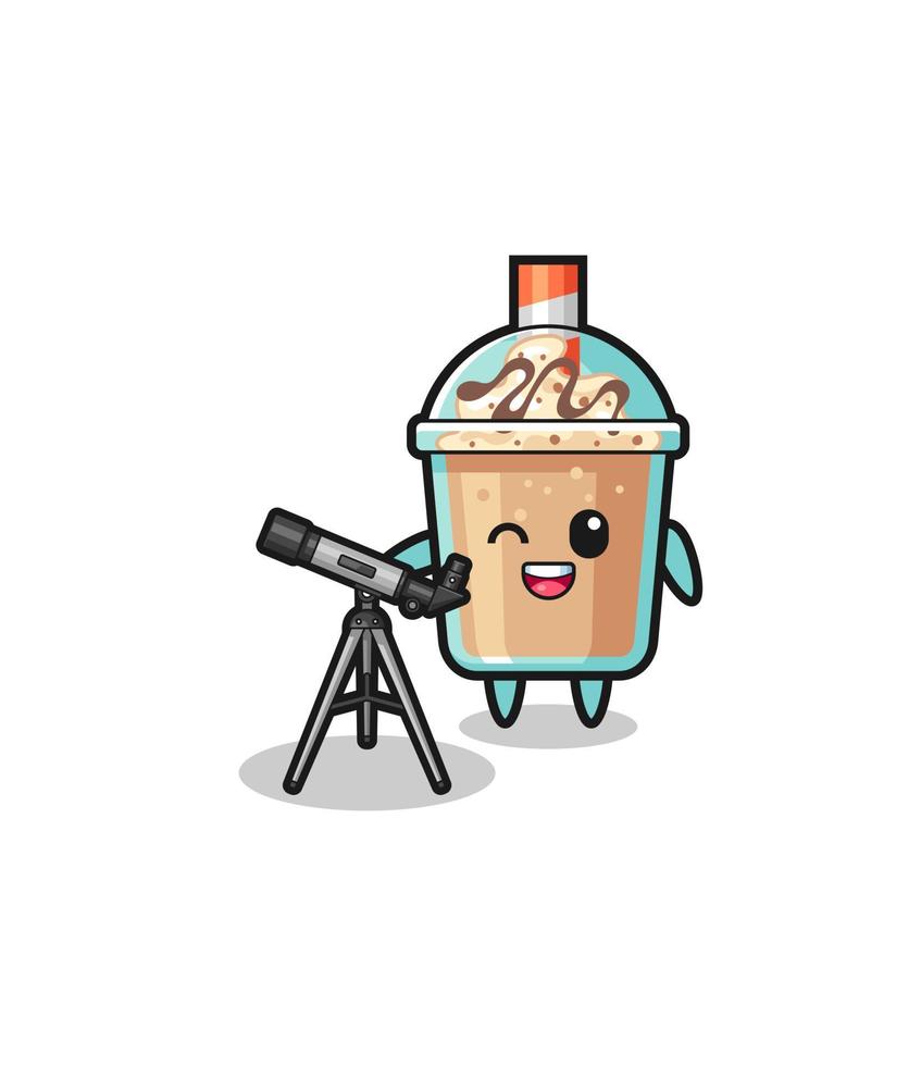 milkshake astronoom mascotte met een moderne telescoop vector