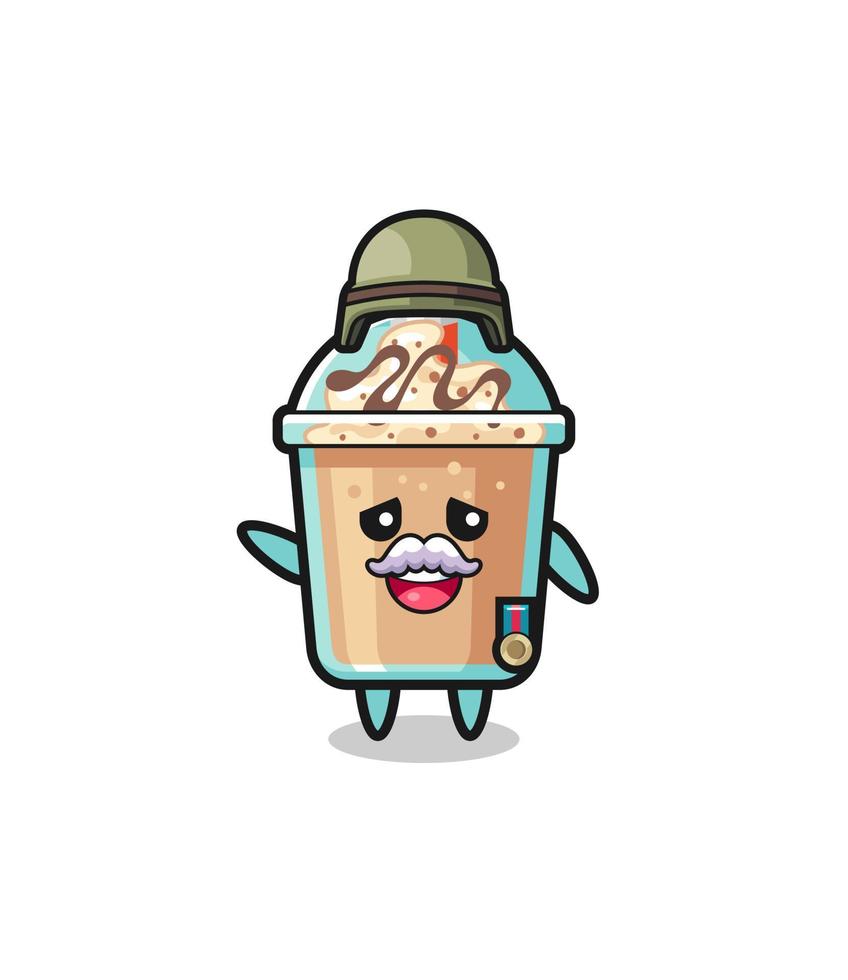 schattige milkshake als veteraan cartoon vector