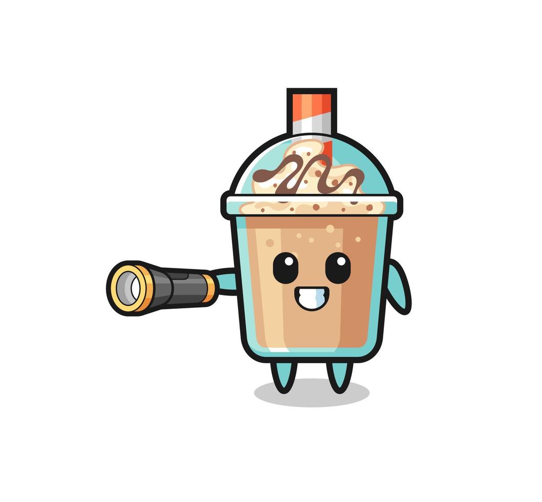 milkshake mascotte met zaklamp vector