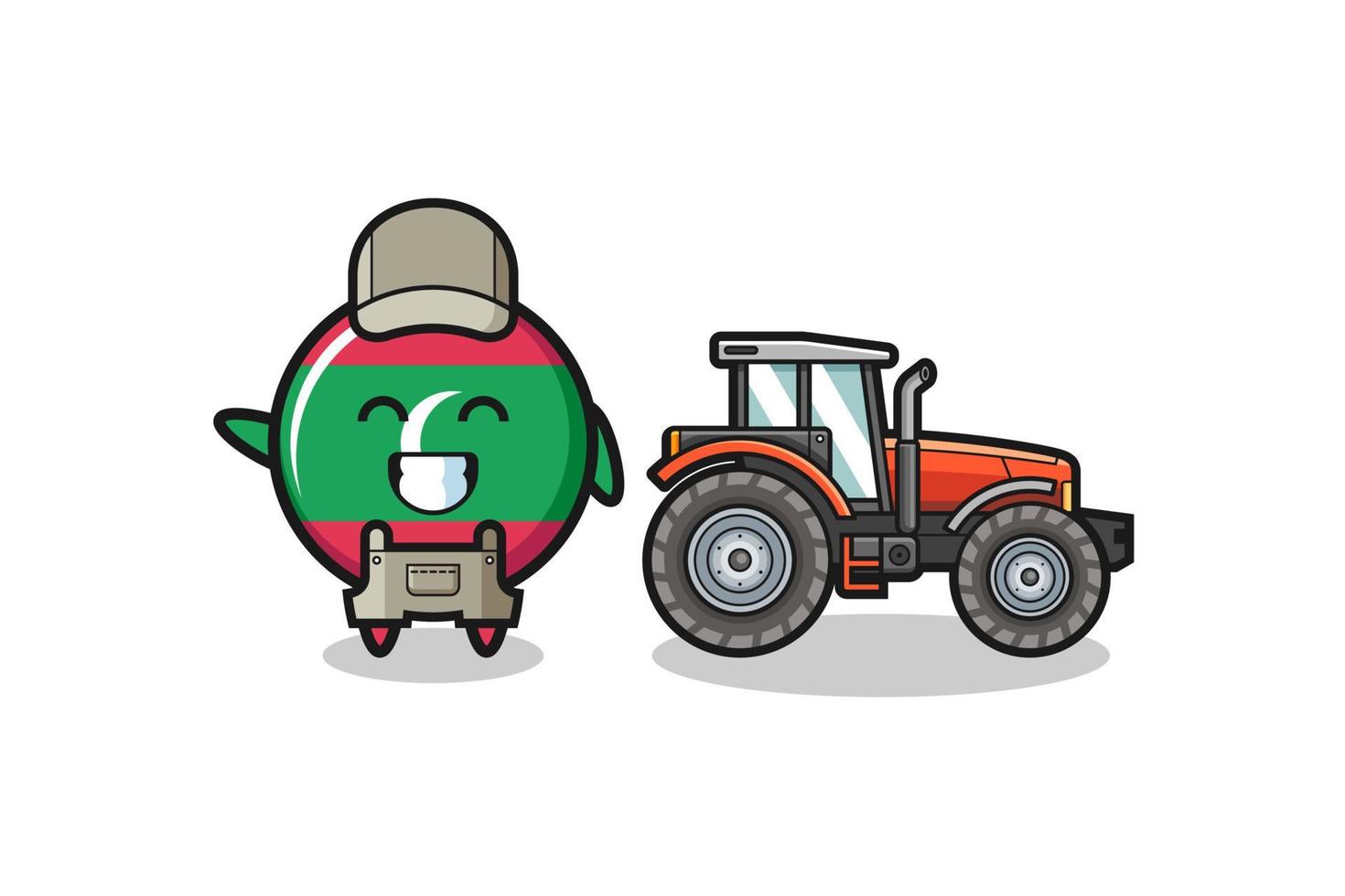 de Malediven vlag boer mascotte staande naast een tractor vector