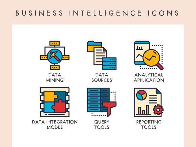 Business intelligence-pictogrammen vector