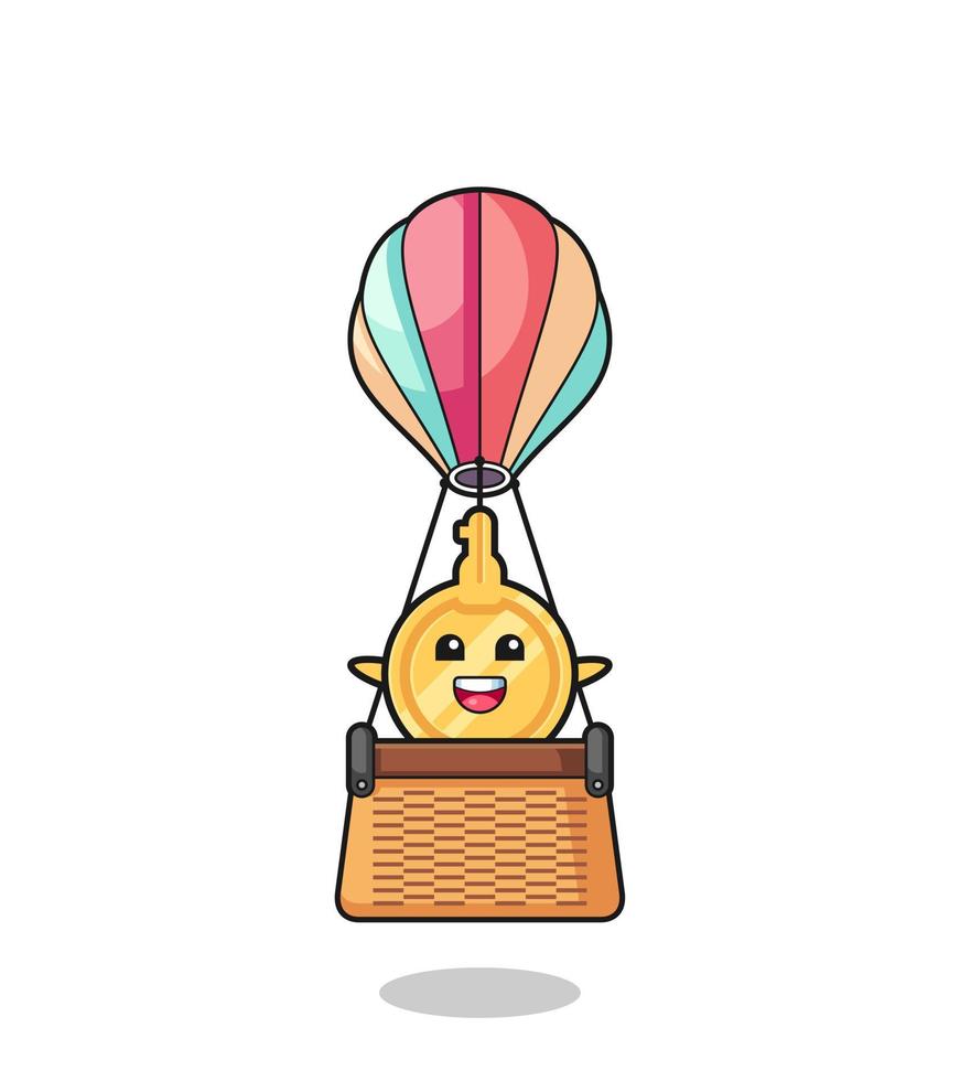 sleutelmascotte die een heteluchtballon berijdt vector