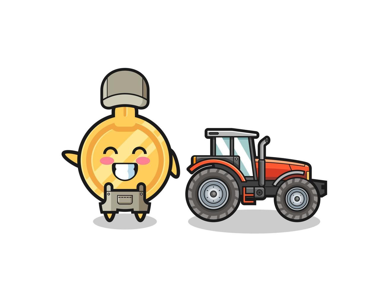 de belangrijkste boerenmascotte die naast een tractor staat vector