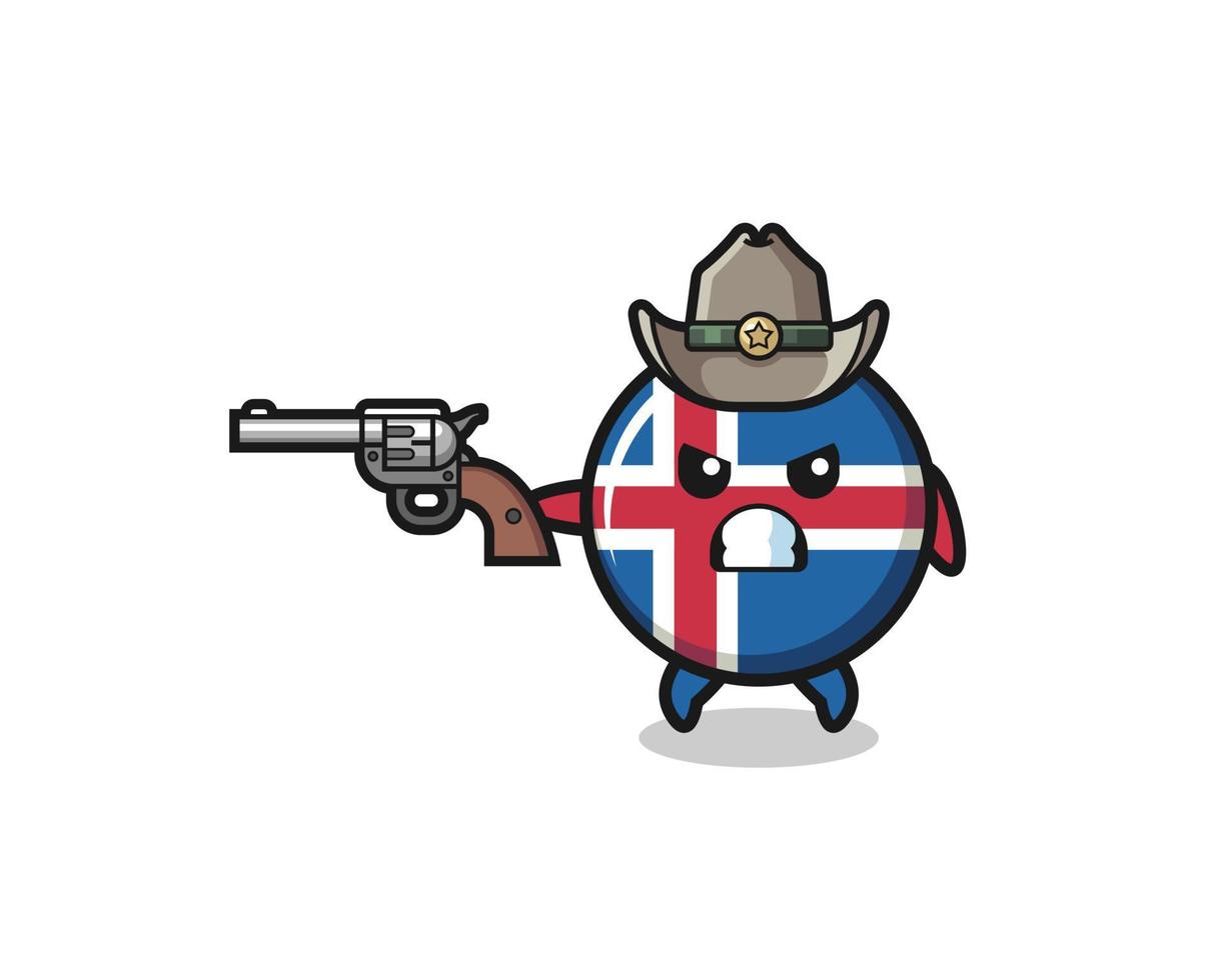 de cowboy met de vlag van ijsland schiet met een pistool vector