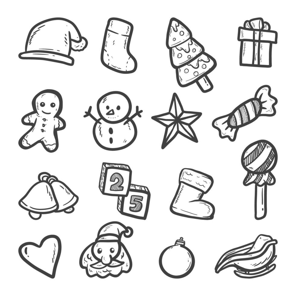 hand getrokken kerst icon set collectie. freestyle vectorillustratie vector