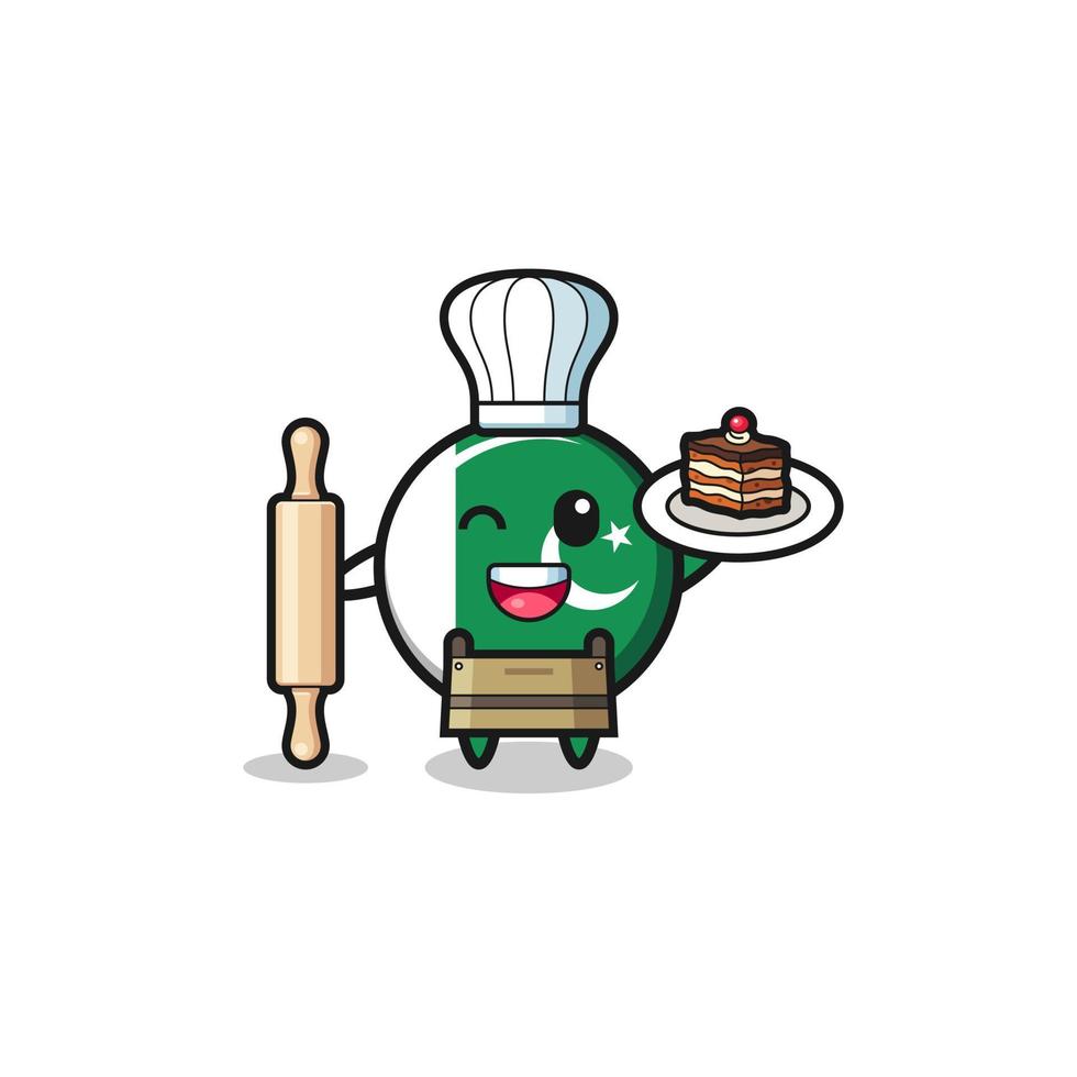 vlag van pakistan als patissier-mascotte houdt deegroller vast vector