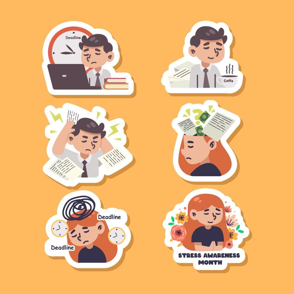 set stickers stress bewustzijn maand vector