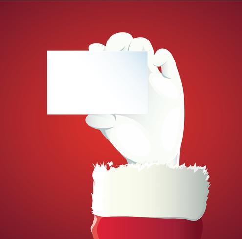Santa Claus hand presenteert uw kerst tekst of product op rode achtergrond met kopie ruimte vector
