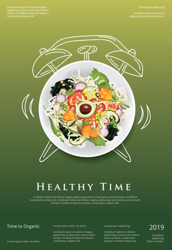 Plantaardige salade natuurvoeding Poster ontwerpsjabloon vectorillustratie vector