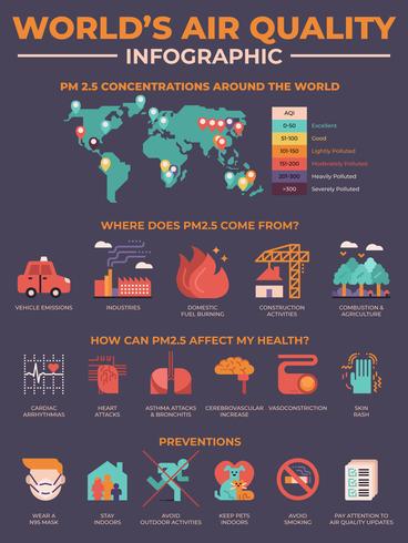 Infographic de kwaliteitsverontreiniging van de wereld vector