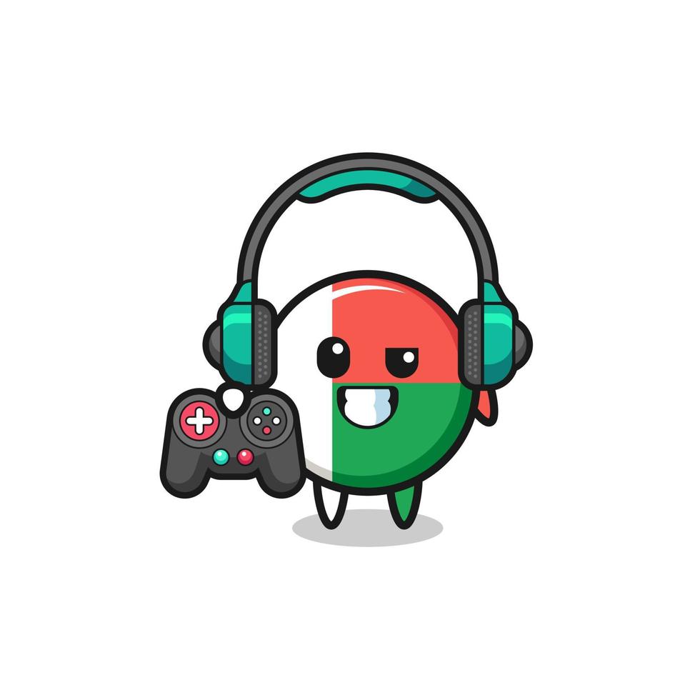 Madagaskar vlag gamer mascotte met een game controller vector