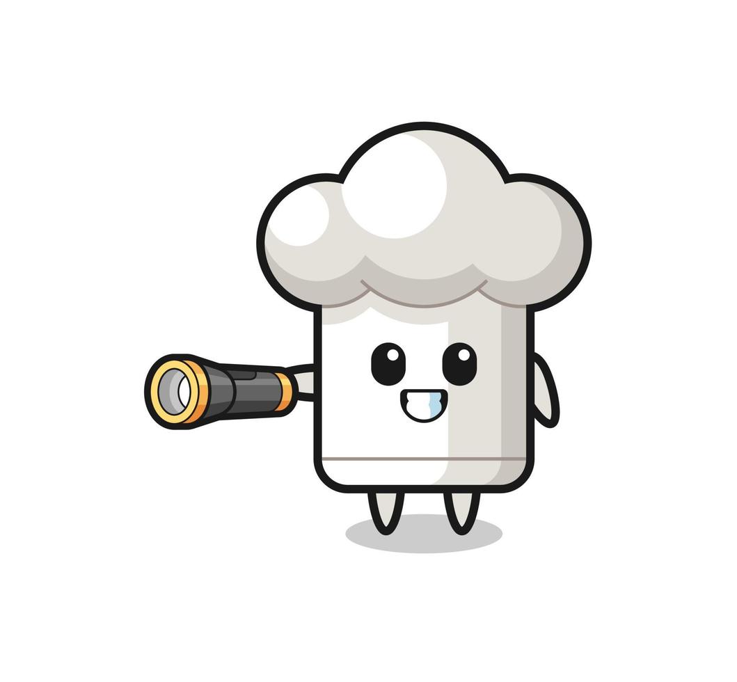 chef-kok hoed mascotte met zaklamp vector