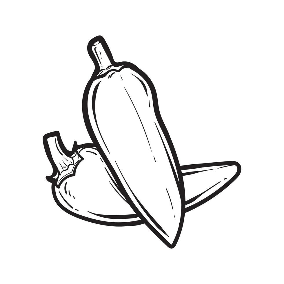 lijntekening rode chili peper, lijntekeningen tekening chili peper. vectorillustratie. vector