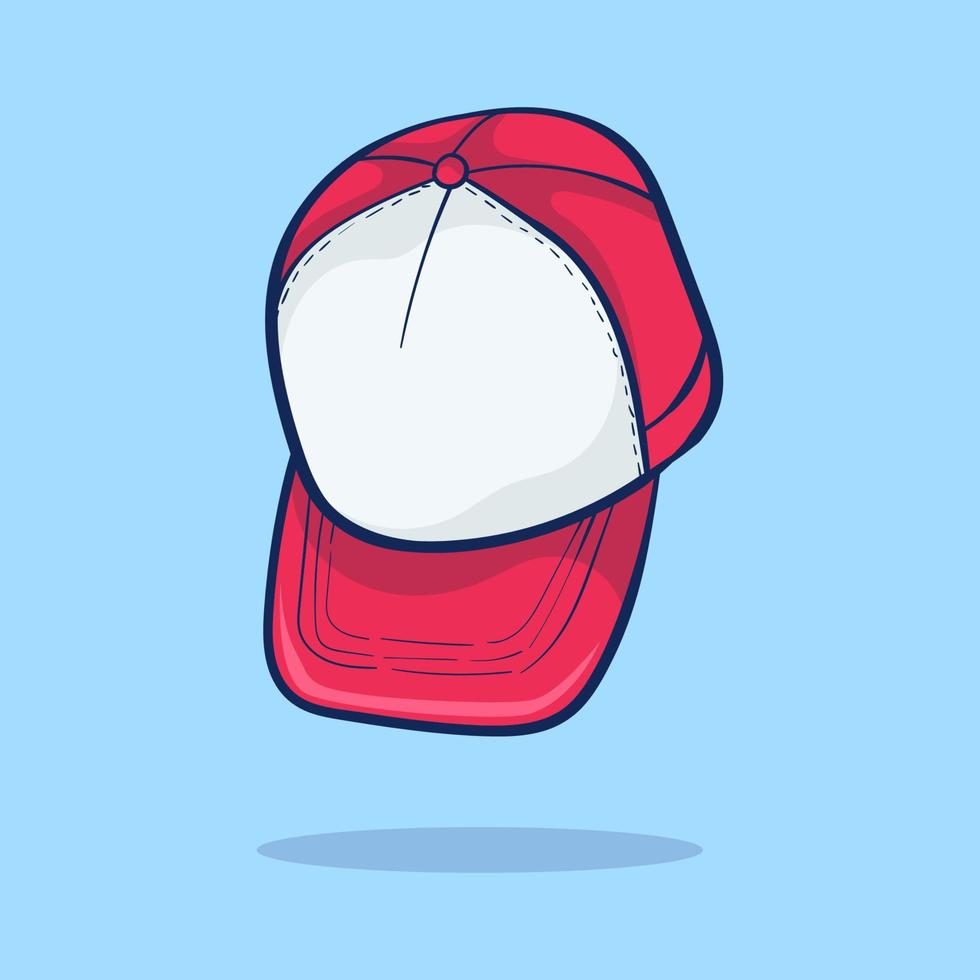 hand getekende rode en witte kleur baseballcap. vlakke stijl vector