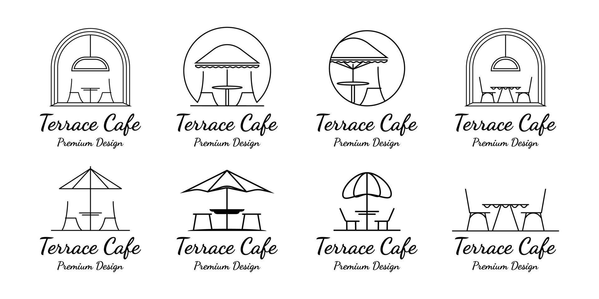 set terras café lijn kunst pictogram minimalistisch buiten vector logo illustratie ontwerp