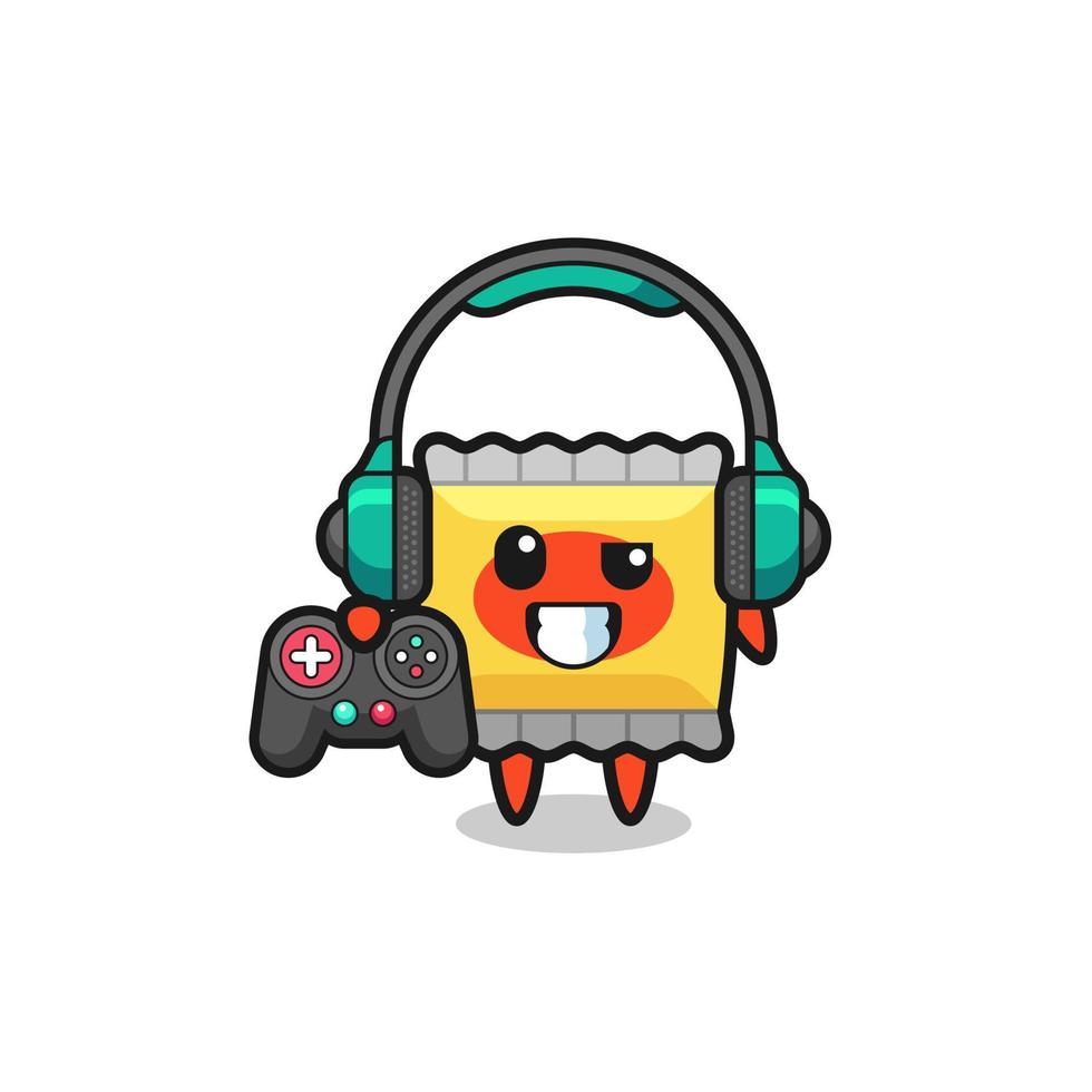 snack gamer-mascotte met een gamecontroller vector