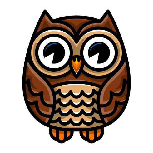 Cute Cartoon Owl Bird met grote ogen in zithouding vector